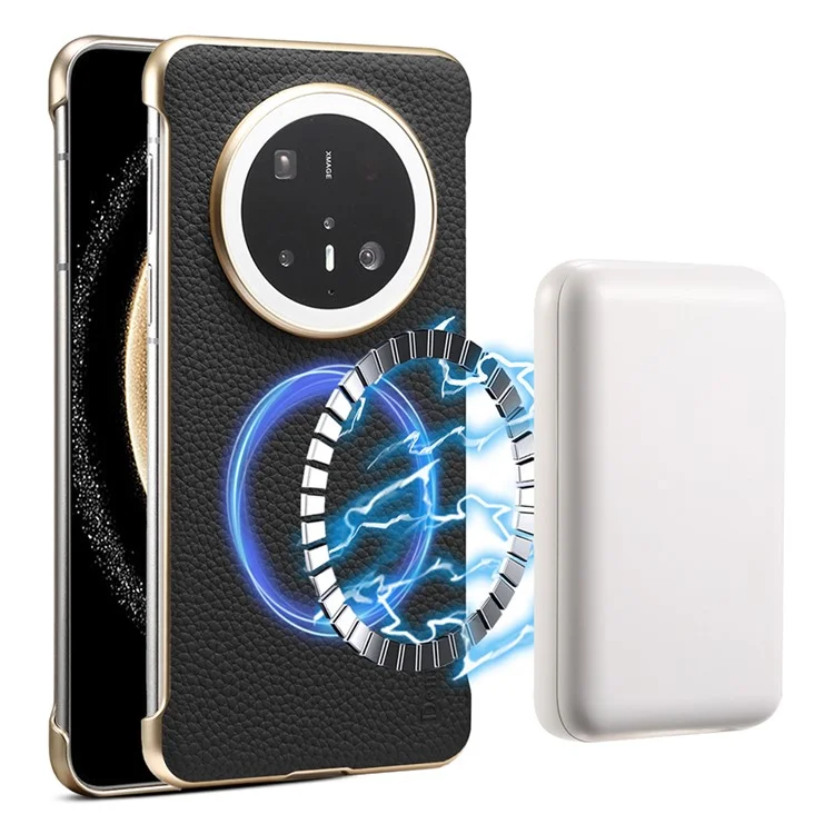Pour Huawei Mate 70 Pro / 70 Pro+ Étui Magnétique en Cuir de Vache Véritable Texture de Litchi + Coque de Téléphone sans Bordure en PC - Noir