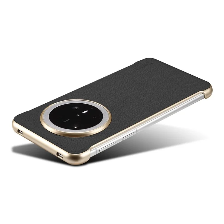 Pour Huawei Mate 70 Pro / 70 Pro+ Étui Magnétique en Cuir de Vache Véritable Texture de Litchi + Coque de Téléphone sans Bordure en PC - Noir