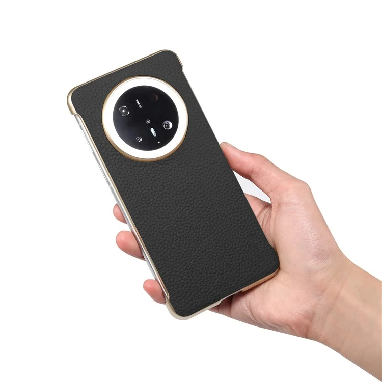 Pour Huawei Mate 70 Pro / 70 Pro+ Étui Magnétique en Cuir de Vache Véritable Texture de Litchi + Coque de Téléphone sans Bordure en PC - Noir