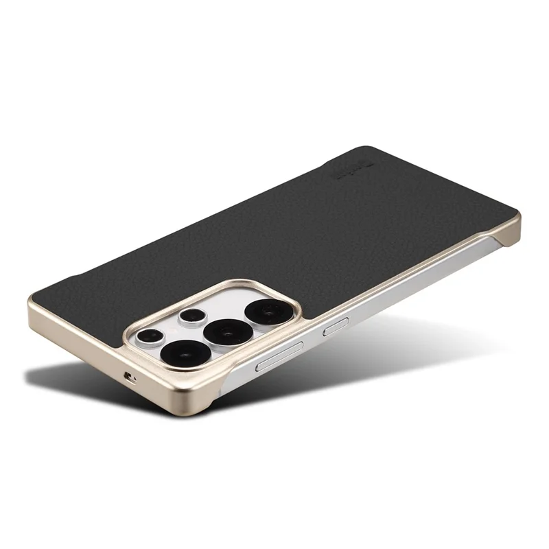 For Samsung Galaxy S25 Ultra Magnetic Case Litchi Texture Genuine Cow Leather + PC Boardless Phone Cover - Black