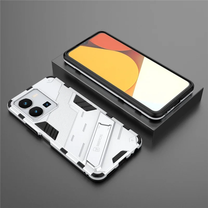 Hard PC + Soft TPU Case for vivo Y35 4G (2022), Anti-scratch Kickstand Protective Phone Cover - White