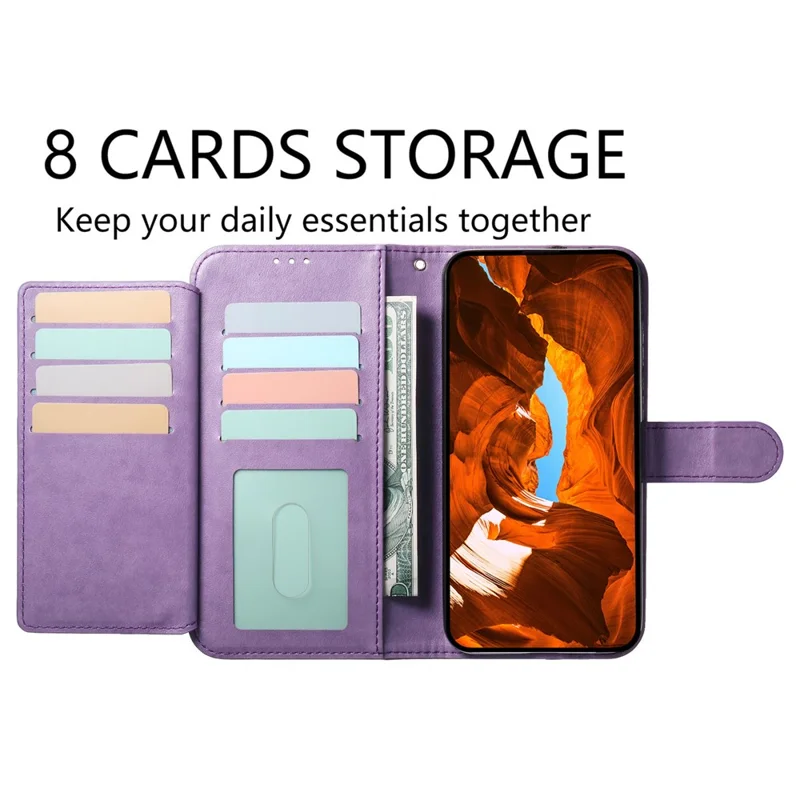 For Honor Magic7 Lite 5G / X9c 5G / X60 Pro 5G Wallet Phone Case with 8 Card Slot Stand PU Leather Folio Flip Cover - Purple