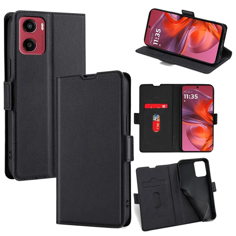 For Motorola Moto G05 4G Case Card Holder PU Leather Phone Cover - Black