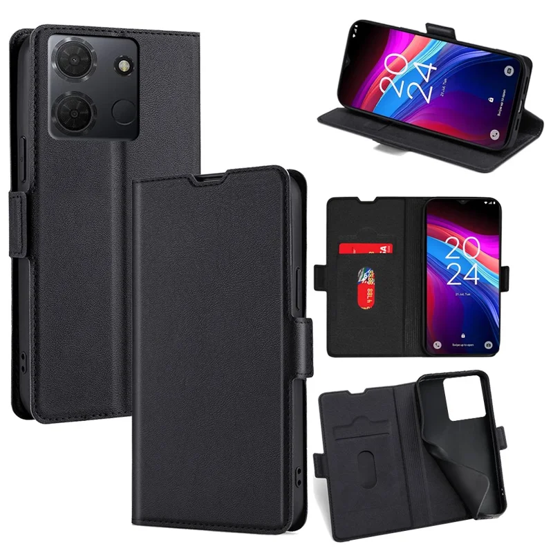 For TCL 503 Case Card Holder PU Leather Phone Cover - Black