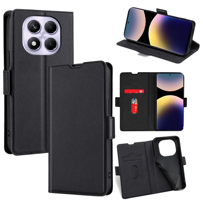 For Xiaomi Redmi Note 14 Pro 4G Case Card Holder PU Leather Phone Cover - Black