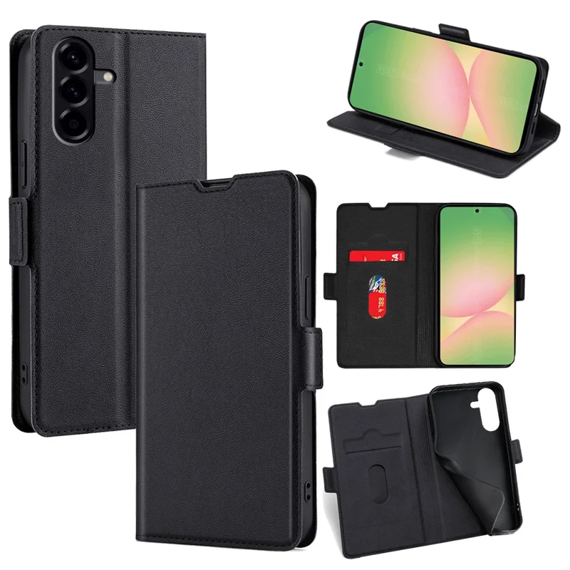 Voor Samsung Galaxy A56 5G hoesje met kaarthouder van PU leer telefoonhoes - Zwart