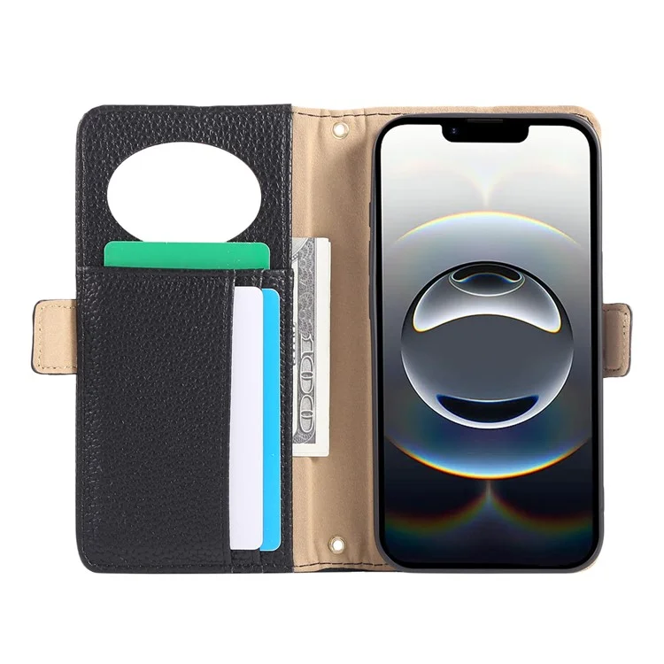 For iPhone 16e Wallet Phone Case Shockproof TPU+PU Leather Flip Cover with Mirror, Strap - Black