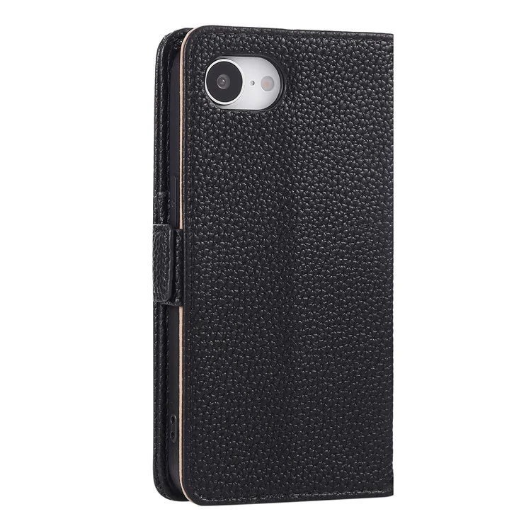 For iPhone 16e Wallet Phone Case Shockproof TPU+PU Leather Flip Cover with Mirror, Strap - Black