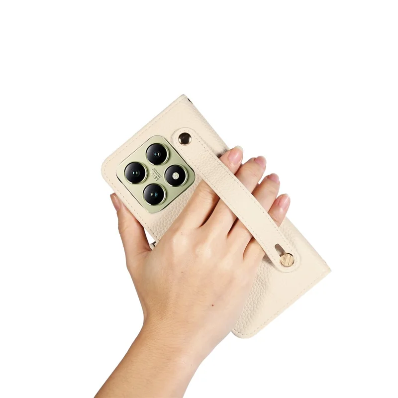 For Xiaomi 14T Leather Case RFID Blocking Shockproof Wallet Phone Cover with Straps - Beige