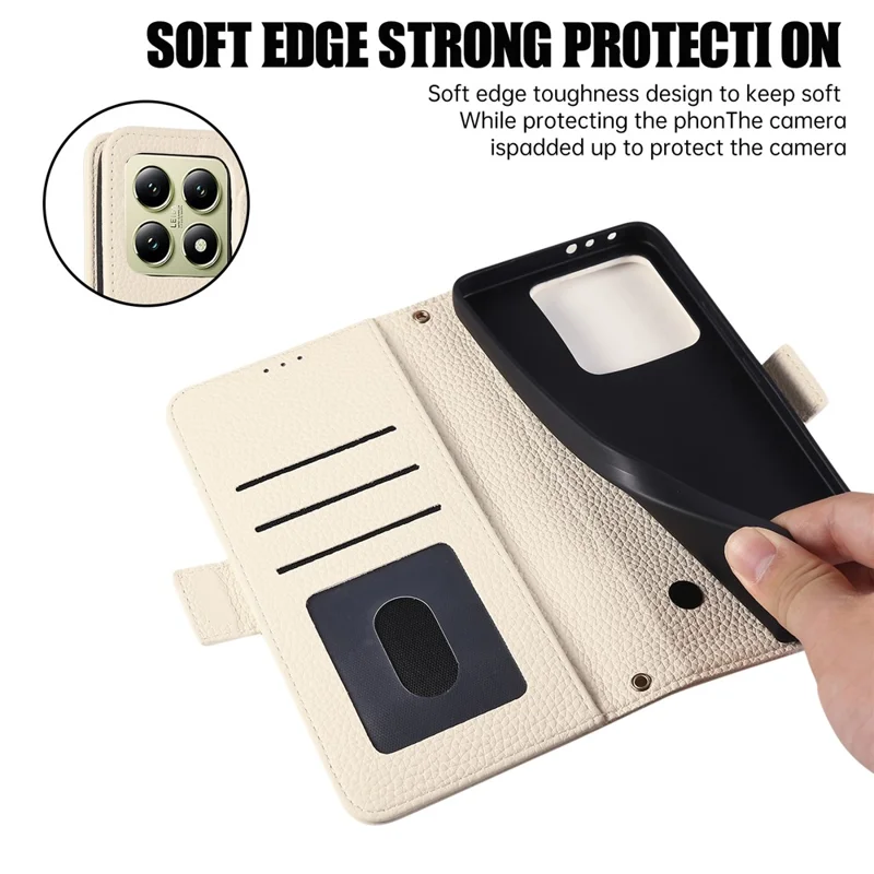 For Xiaomi 14T Leather Case RFID Blocking Shockproof Wallet Phone Cover with Straps - Beige