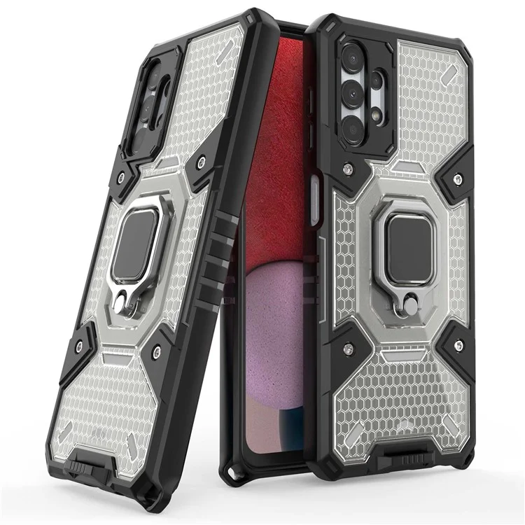 Для Samsung Galaxy A13 4G / 5G Hard PC Soft TPU Shock Absorption Cash Case Держатель Кольца Кольца Kickstend Защитная Крышка - Серый