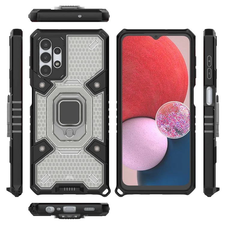 Для Samsung Galaxy A13 4G / 5G Hard PC Soft TPU Shock Absorption Cash Case Держатель Кольца Кольца Kickstend Защитная Крышка - Серый