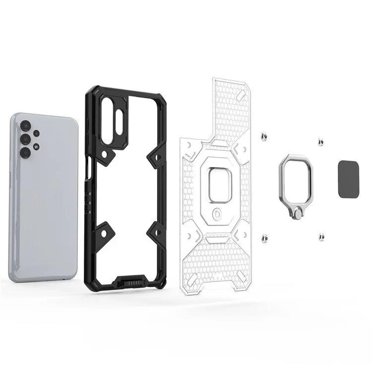 For Samsung Galaxy A13 4G / 5G Hard PC Soft TPU Shock Absorption Phone Case Ring Holder Kickstand Protective Cover - Grey