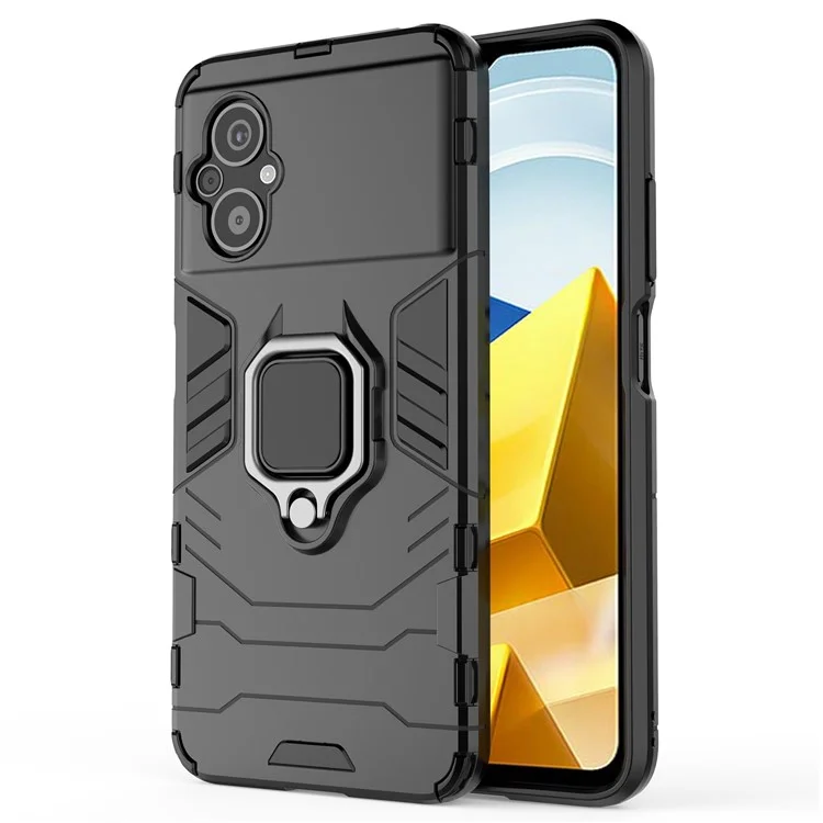 Per Xiaomi Poco M5 4G Anti-drop Phone Case Ring Holder Kickstand Hard PC Soft TPU Smartphone Cover - Nero