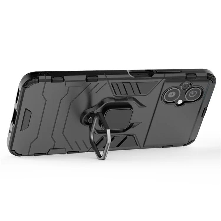 Per Xiaomi Poco M5 4G Anti-drop Phone Case Ring Holder Kickstand Hard PC Soft TPU Smartphone Cover - Nero