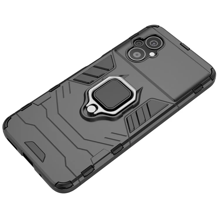 Per Xiaomi Poco M5 4G Anti-drop Phone Case Ring Holder Kickstand Hard PC Soft TPU Smartphone Cover - Nero
