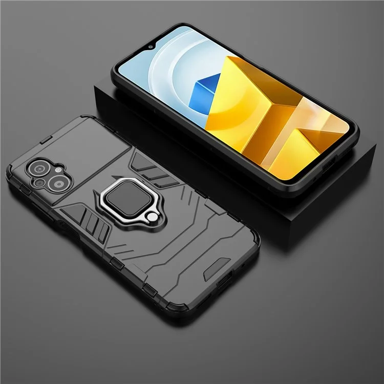 Per Xiaomi Poco M5 4G Anti-drop Phone Case Ring Holder Kickstand Hard PC Soft TPU Smartphone Cover - Nero