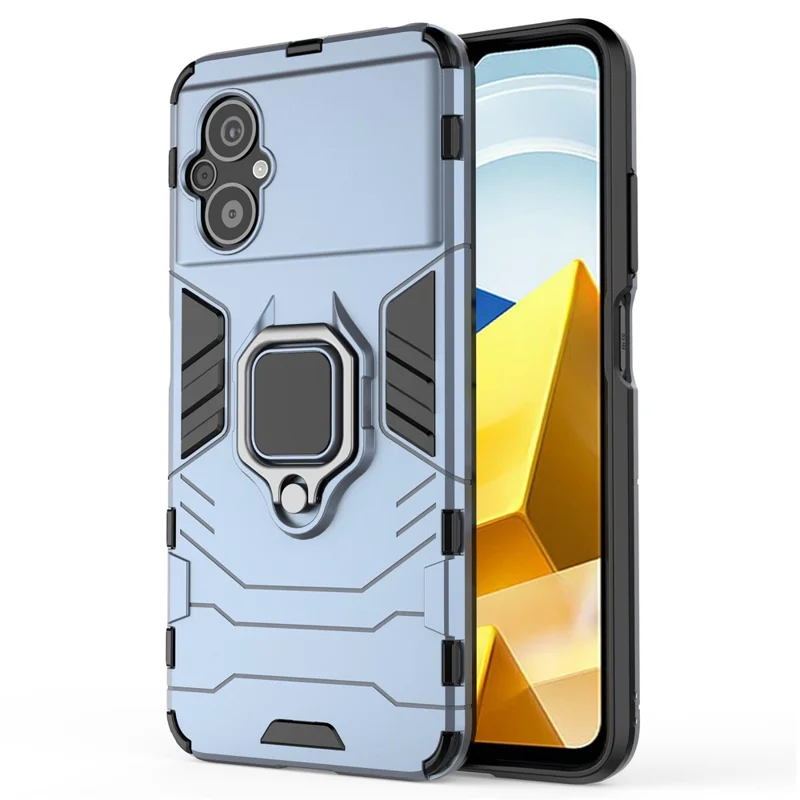 For Xiaomi Poco M5 4G Anti-drop Phone Case Ring Holder Kickstand Hard PC Soft TPU Smartphone Cover - Blue
