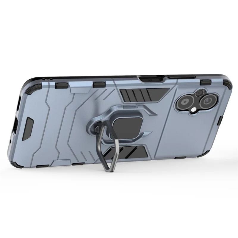 For Xiaomi Poco M5 4G Anti-drop Phone Case Ring Holder Kickstand Hard PC Soft TPU Smartphone Cover - Blue