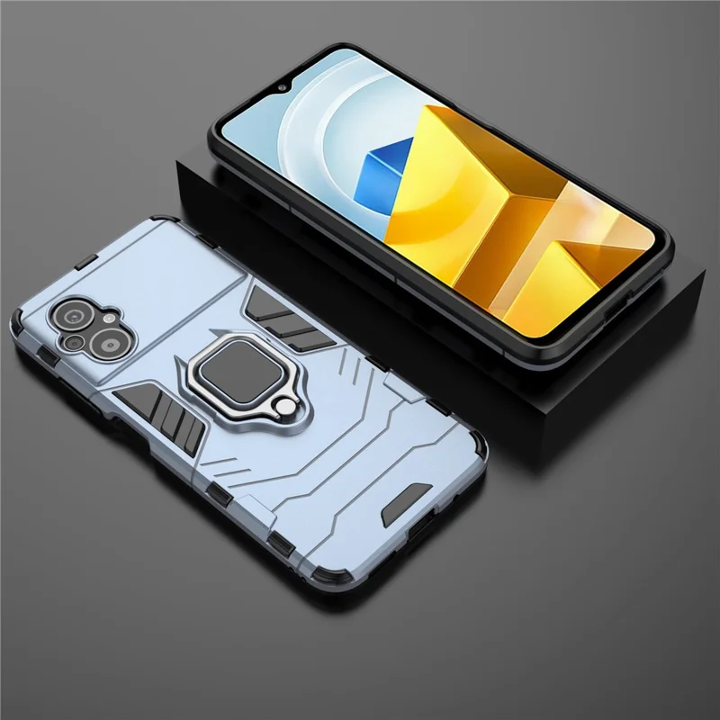 For Xiaomi Poco M5 4G Anti-drop Phone Case Ring Holder Kickstand Hard PC Soft TPU Smartphone Cover - Blue