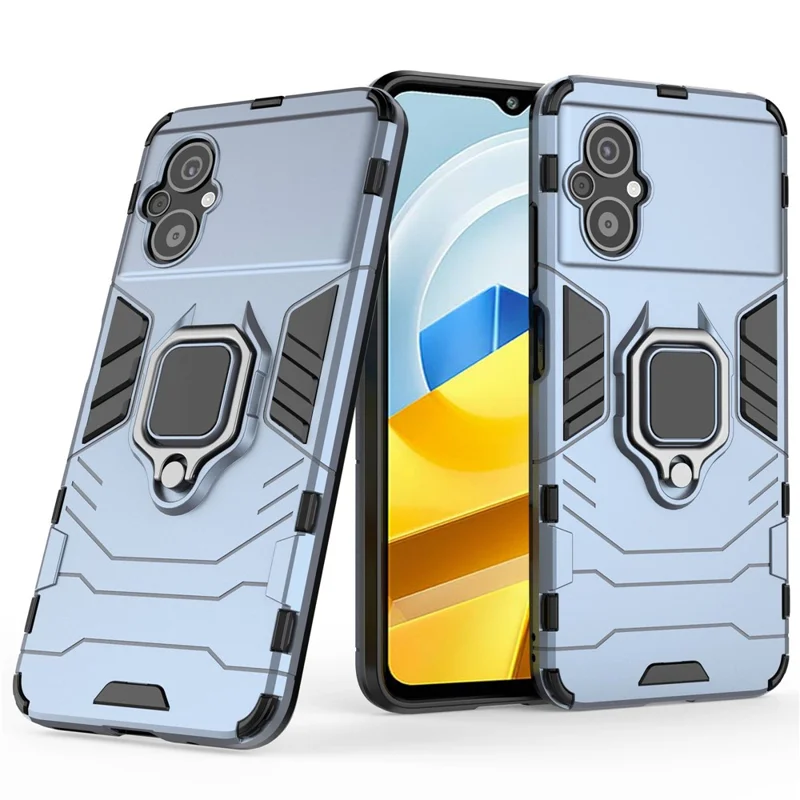 For Xiaomi Poco M5 4G Anti-drop Phone Case Ring Holder Kickstand Hard PC Soft TPU Smartphone Cover - Blue
