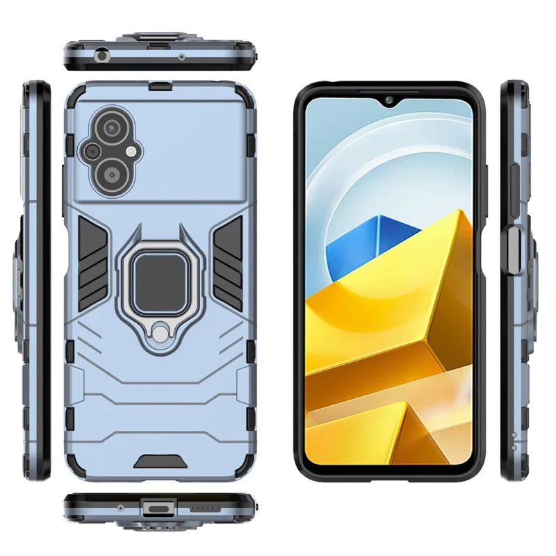 For Xiaomi Poco M5 4G Anti-drop Phone Case Ring Holder Kickstand Hard PC Soft TPU Smartphone Cover - Blue