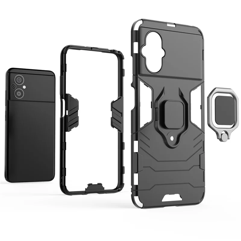 For Xiaomi Poco M5 4G Anti-drop Phone Case Ring Holder Kickstand Hard PC Soft TPU Smartphone Cover - Blue