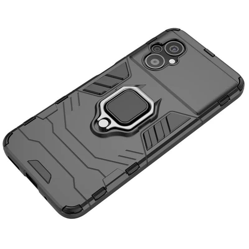 For Xiaomi Poco M5 4G Anti-drop Phone Case Ring Holder Kickstand Hard PC Soft TPU Smartphone Cover - Blue