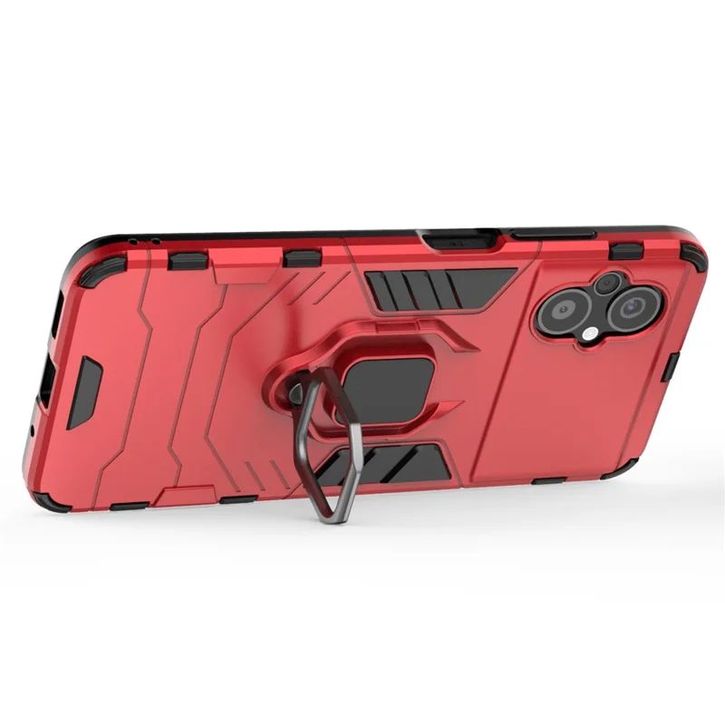 For Xiaomi Poco M5 4G Anti-drop Phone Case Ring Holder Kickstand Hard PC Soft TPU Smartphone Cover - Red