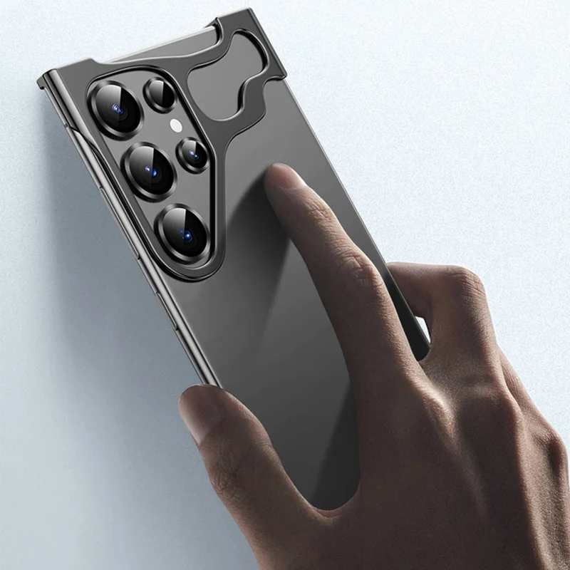 For Samsung Galaxy S25 Ultra Bumper Case Metal Frameless Shockproof Cover with Camera Lens Protector - Grey