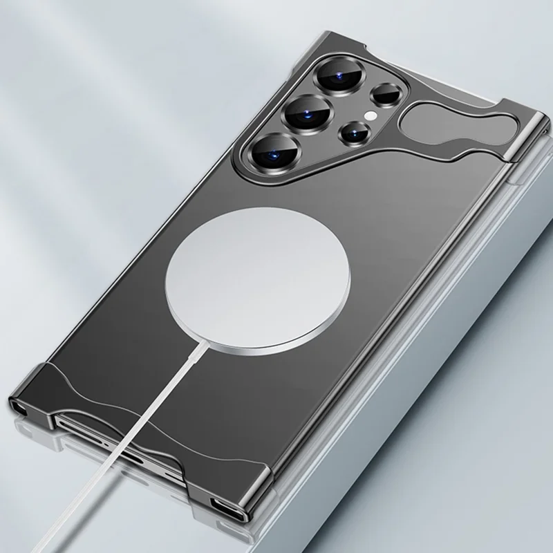 For Samsung Galaxy S25 Ultra Bumper Case Metal Frameless Shockproof Cover with Camera Lens Protector - Grey
