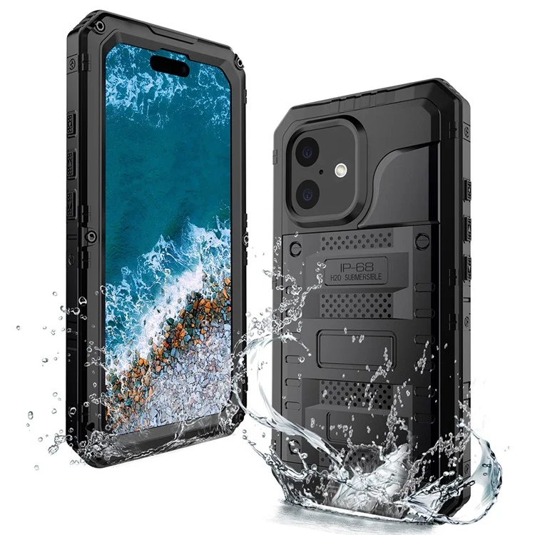Funda Impermeable IP68 para iPhone 16 Plus Metálica + Silicona con Protector de Pantalla - Negro