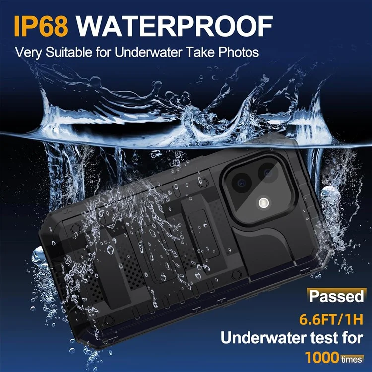 Funda Impermeable IP68 para iPhone 16 Plus Metálica + Silicona con Protector de Pantalla - Negro