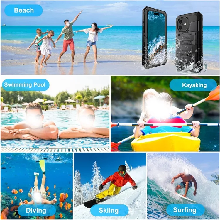 Funda Impermeable IP68 para iPhone 16 Plus Metálica + Silicona con Protector de Pantalla - Negro