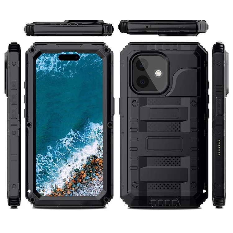 Funda Impermeable IP68 para iPhone 16 Plus Metálica + Silicona con Protector de Pantalla - Negro