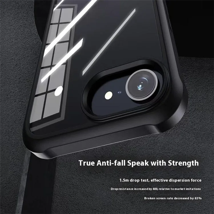 Для iPhone 16e Чехол с двухсторонним закалённым стеклом + силикон + TPU - Чёрный