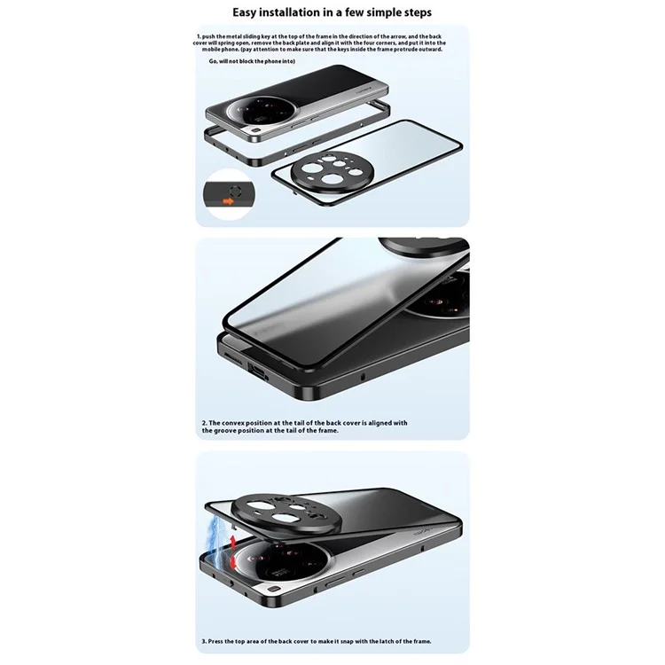For Xiaomi 15 Ultra Matte Case Aluminium Alloy + PC Phone Cover Pop-Up Snap Lock - Black