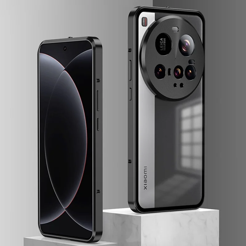 For Xiaomi 15 Ultra Matte Case Aluminium Alloy + PC Phone Cover Pop-Up Snap Lock - Black