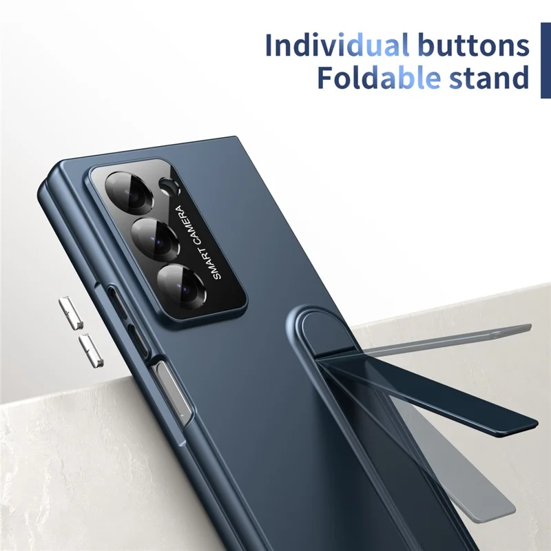 Étui pour Samsung Galaxy Z Fold6 5G avec Support Pliant, Coque de Téléphone en PC au Toucher Doux, Protecteur d'Écran Intégré - Bleu Foncé