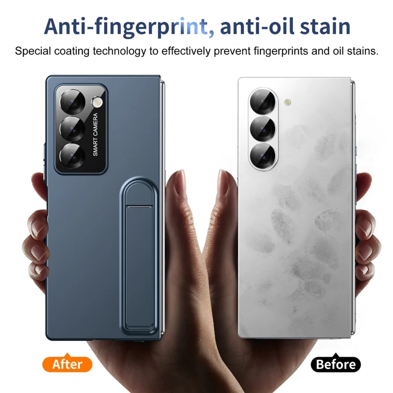 Étui pour Samsung Galaxy Z Fold6 5G avec Support Pliant, Coque de Téléphone en PC au Toucher Doux, Protecteur d'Écran Intégré - Bleu Foncé