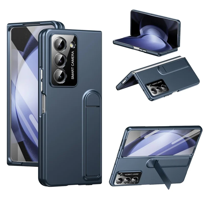 For Samsung Galaxy Z Fold5 5G Case Foldable Kickstand Skin-Touch PC Phone Cover Built In Screen Protector - Dark Blue