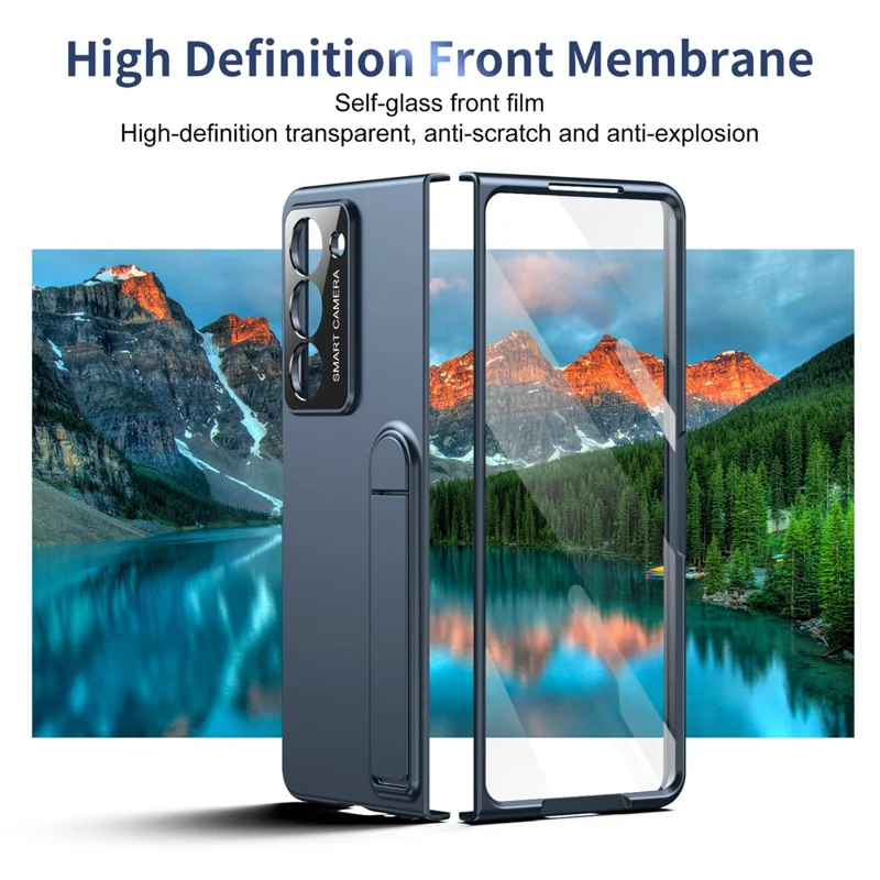 For Samsung Galaxy Z Fold5 5G Case Foldable Kickstand Skin-Touch PC Phone Cover Built In Screen Protector - Dark Blue