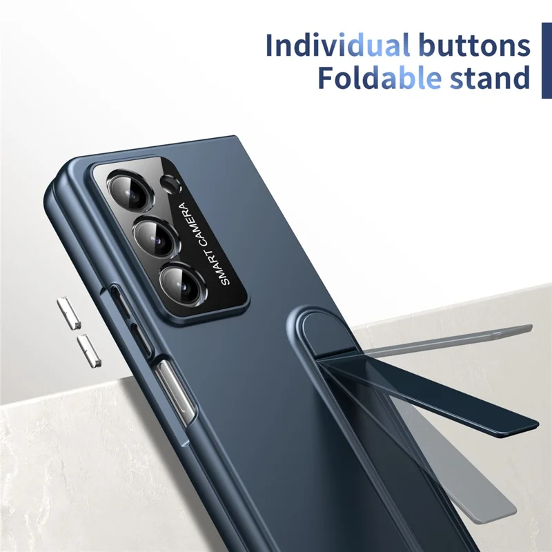 For Samsung Galaxy Z Fold5 5G Case Foldable Kickstand Skin-Touch PC Phone Cover Built In Screen Protector - Dark Blue