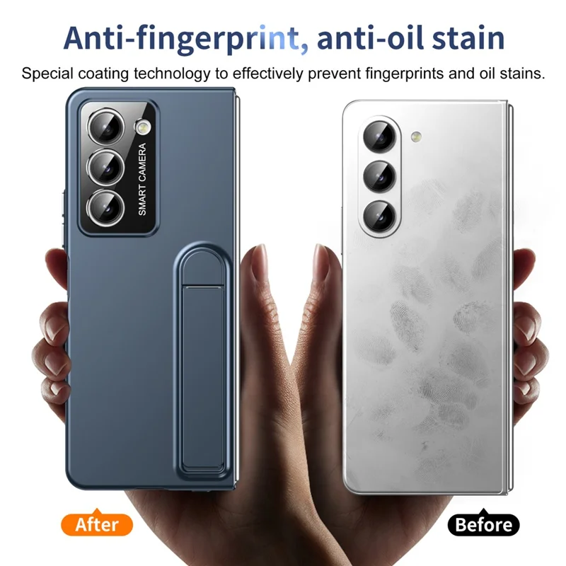 For Samsung Galaxy Z Fold5 5G Case Foldable Kickstand Skin-Touch PC Phone Cover Built In Screen Protector - Dark Blue