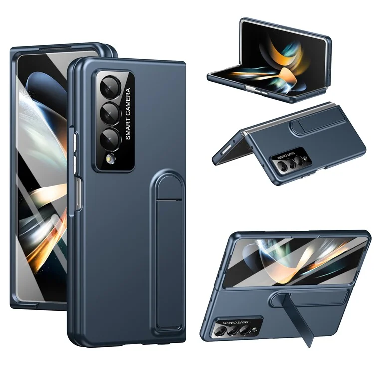 For Samsung Galaxy Z Fold3 5G Case Foldable Kickstand Skin-Touch PC Phone Cover Built In Screen Protector - Dark Blue