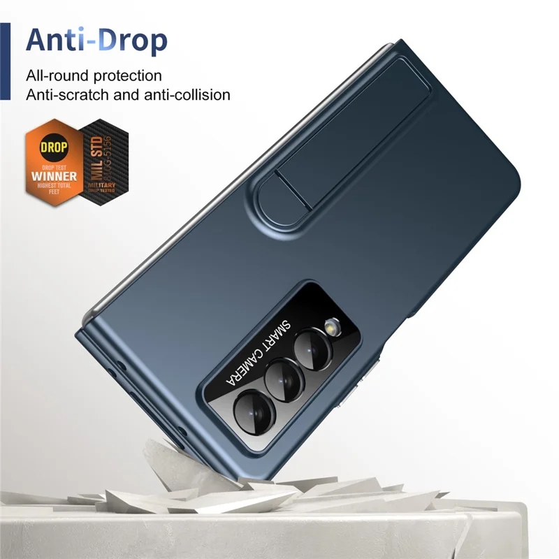 For Samsung Galaxy Z Fold4 5G Case Foldable Kickstand Skin-Touch PC Phone Cover Built In Screen Protector - Dark Blue