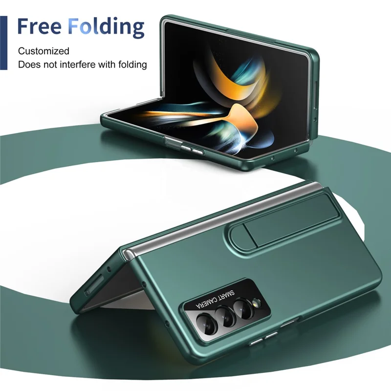 For Samsung Galaxy Z Fold4 5G Case Foldable Kickstand Skin-Touch PC Phone Cover Built In Screen Protector - Dark Green