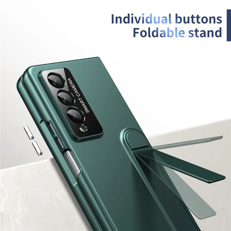 For Samsung Galaxy Z Fold4 5G Case Foldable Kickstand Skin-Touch PC Phone Cover Built In Screen Protector - Dark Green