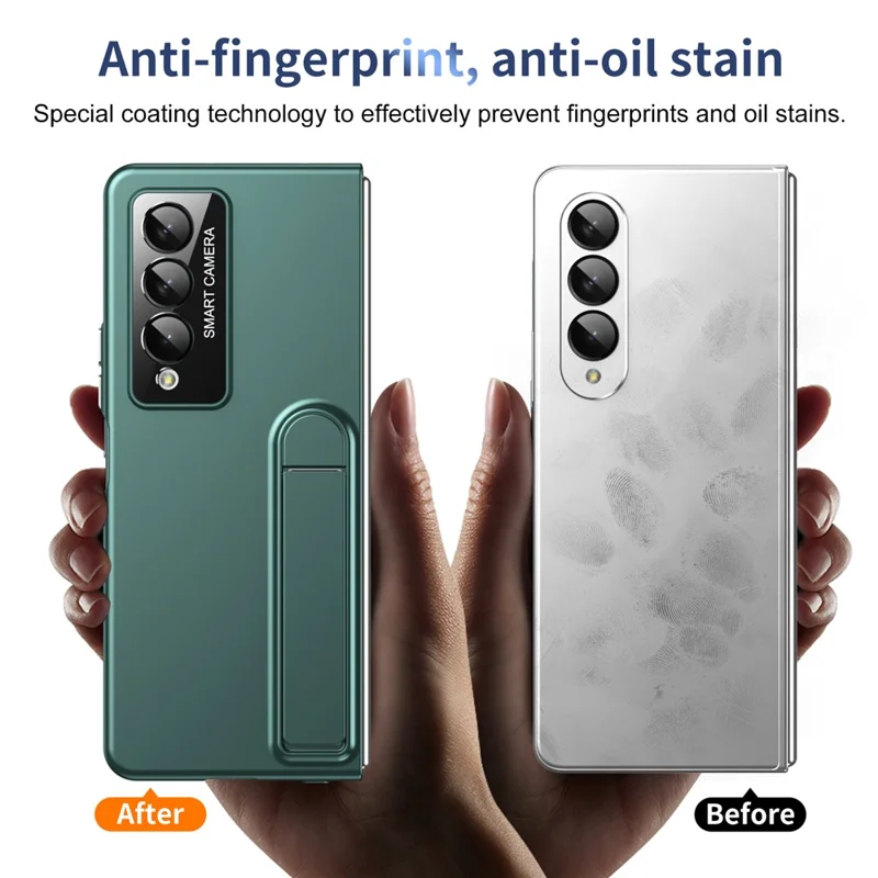 For Samsung Galaxy Z Fold4 5G Case Foldable Kickstand Skin-Touch PC Phone Cover Built In Screen Protector - Dark Green