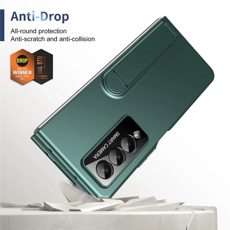 For Samsung Galaxy Z Fold4 5G Case Foldable Kickstand Skin-Touch PC Phone Cover Built In Screen Protector - Dark Green